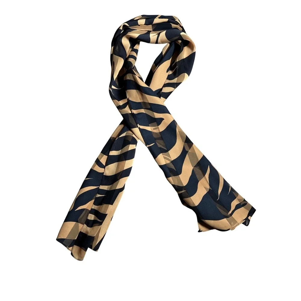 Kasper ASL Scarf Tan Black Zebra Animal Print Sheer Lightweight Rectangular Wrap